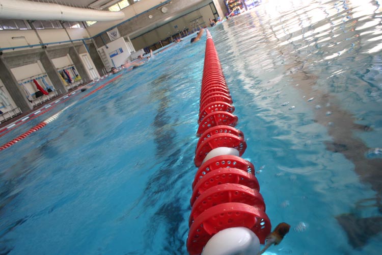 pool detail, red safety buoys
